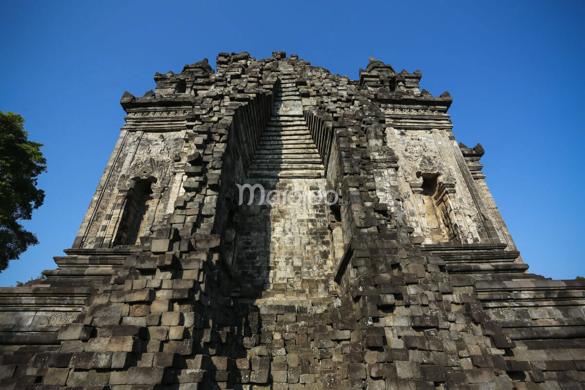Close-up of Kalasan Temple's intricate architecture in Sleman, Yogyakarta.