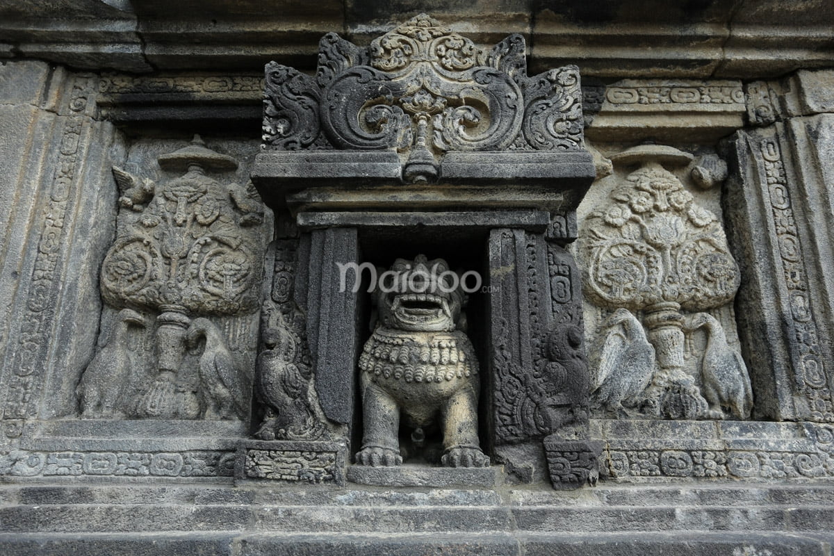 Detail of a stone carving at Prambanan Temple.