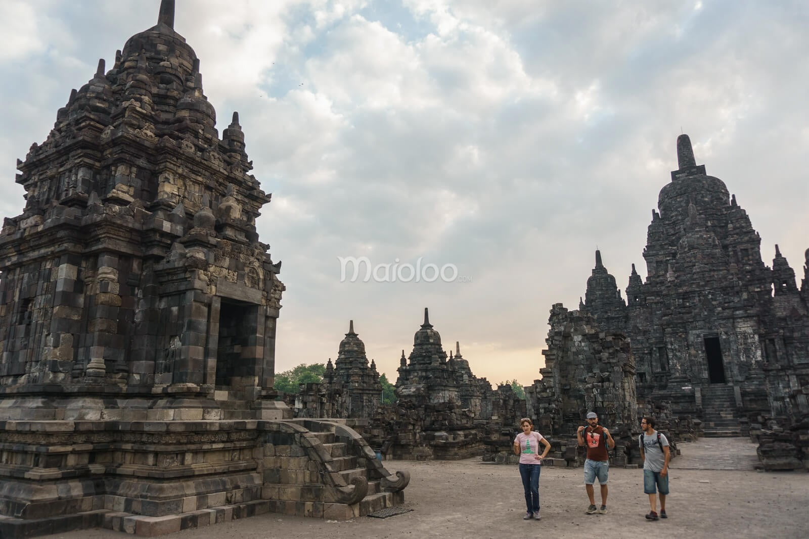 Visitors walking in the Sewu Temple complex in Central Java.